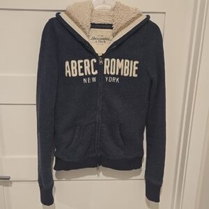 Abercrombie & Fitch Dark Blue Sherpa Lined Zip-Up Hoodie Y2K